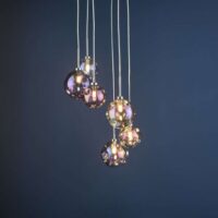 Mira 6 Light Cluster Pendant Polished Chrome Iridised Glass
